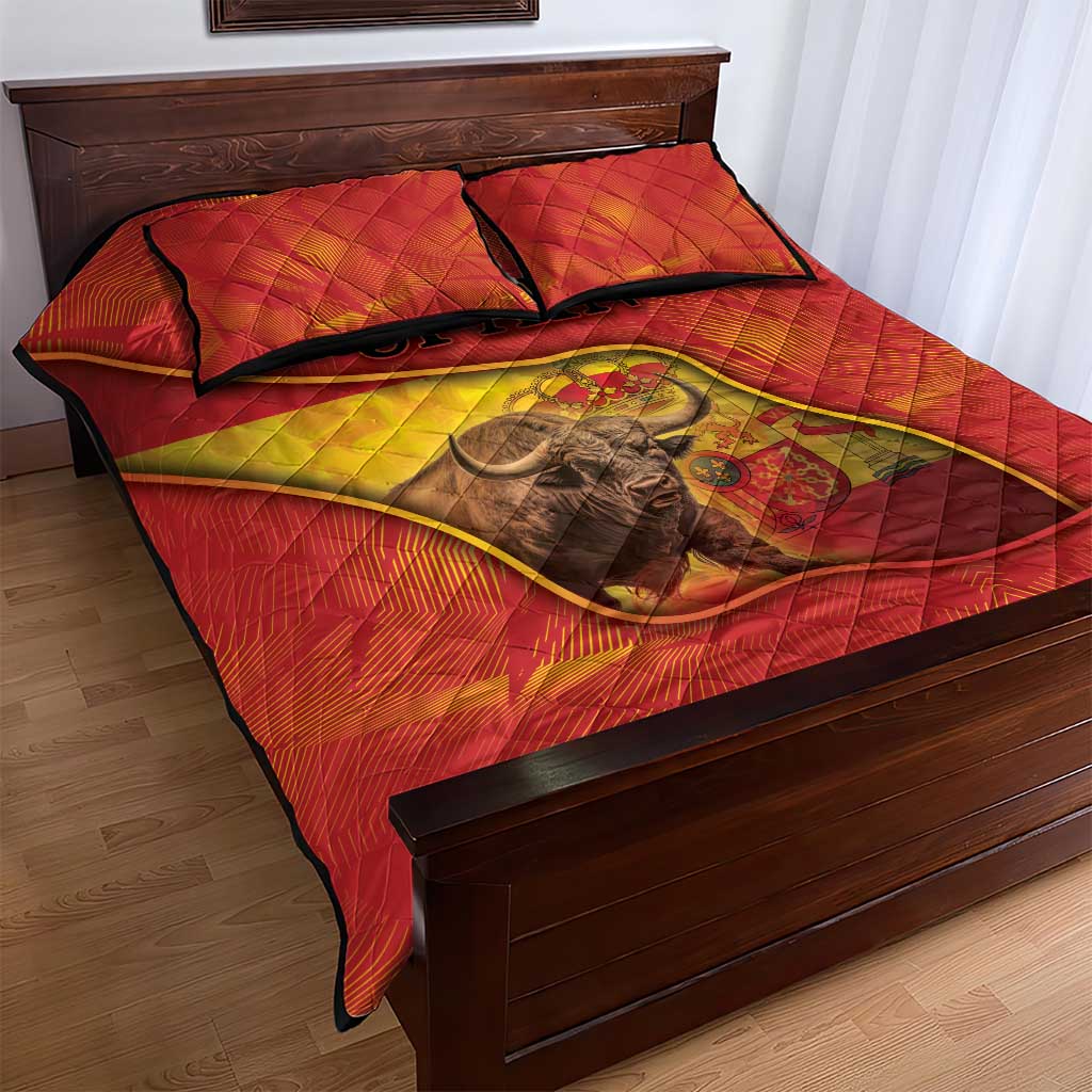 Spain Quilt Bed Set The Spanish Fighting Bull With Coat Of Arms - Wonder Print Shop