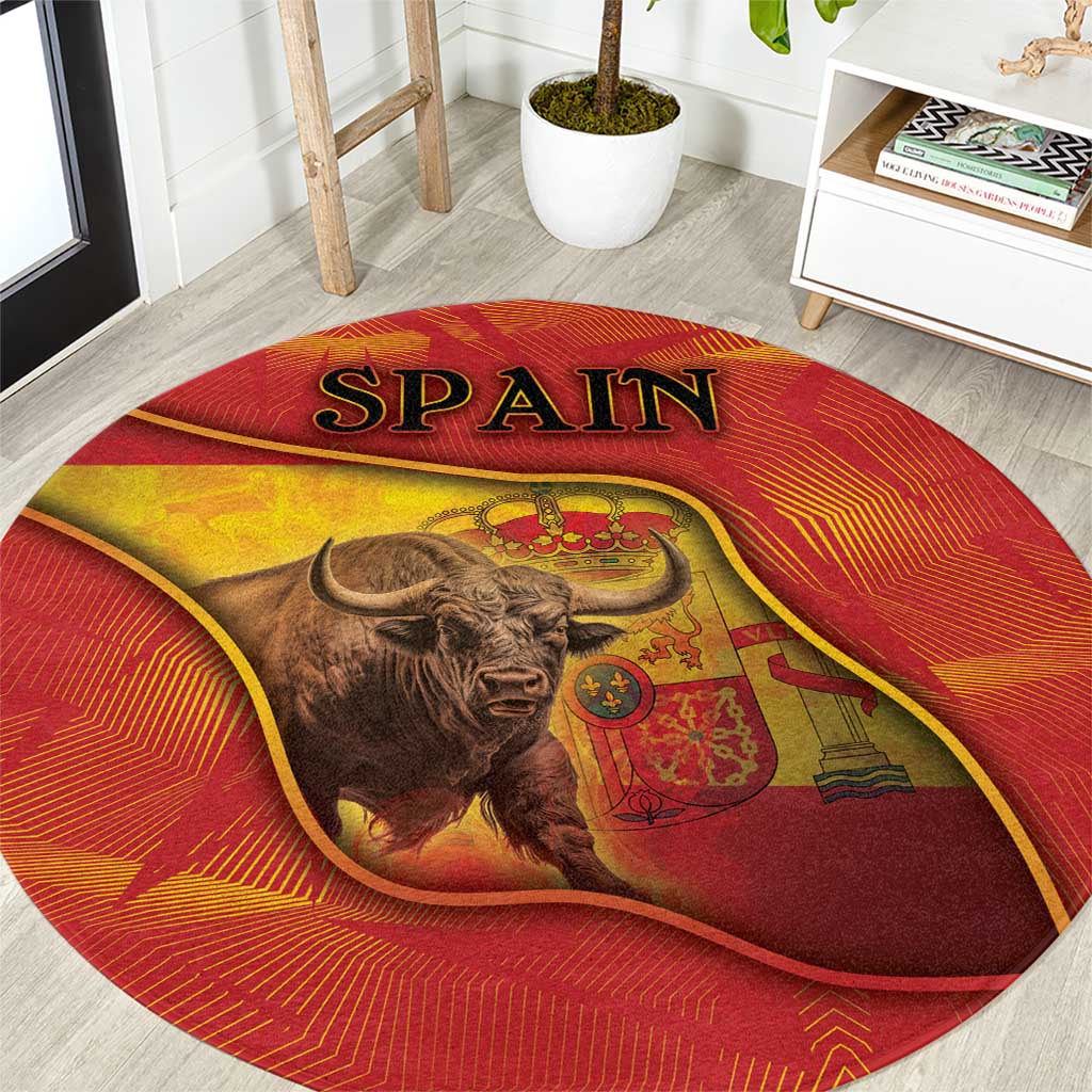 Spain Round Carpet The Spanish Fighting Bull With Coat Of Arms - Wonder Print Shop
