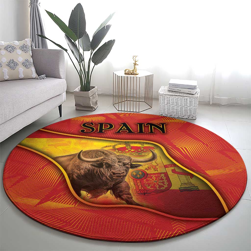 Spain Round Carpet The Spanish Fighting Bull With Coat Of Arms - Wonder Print Shop