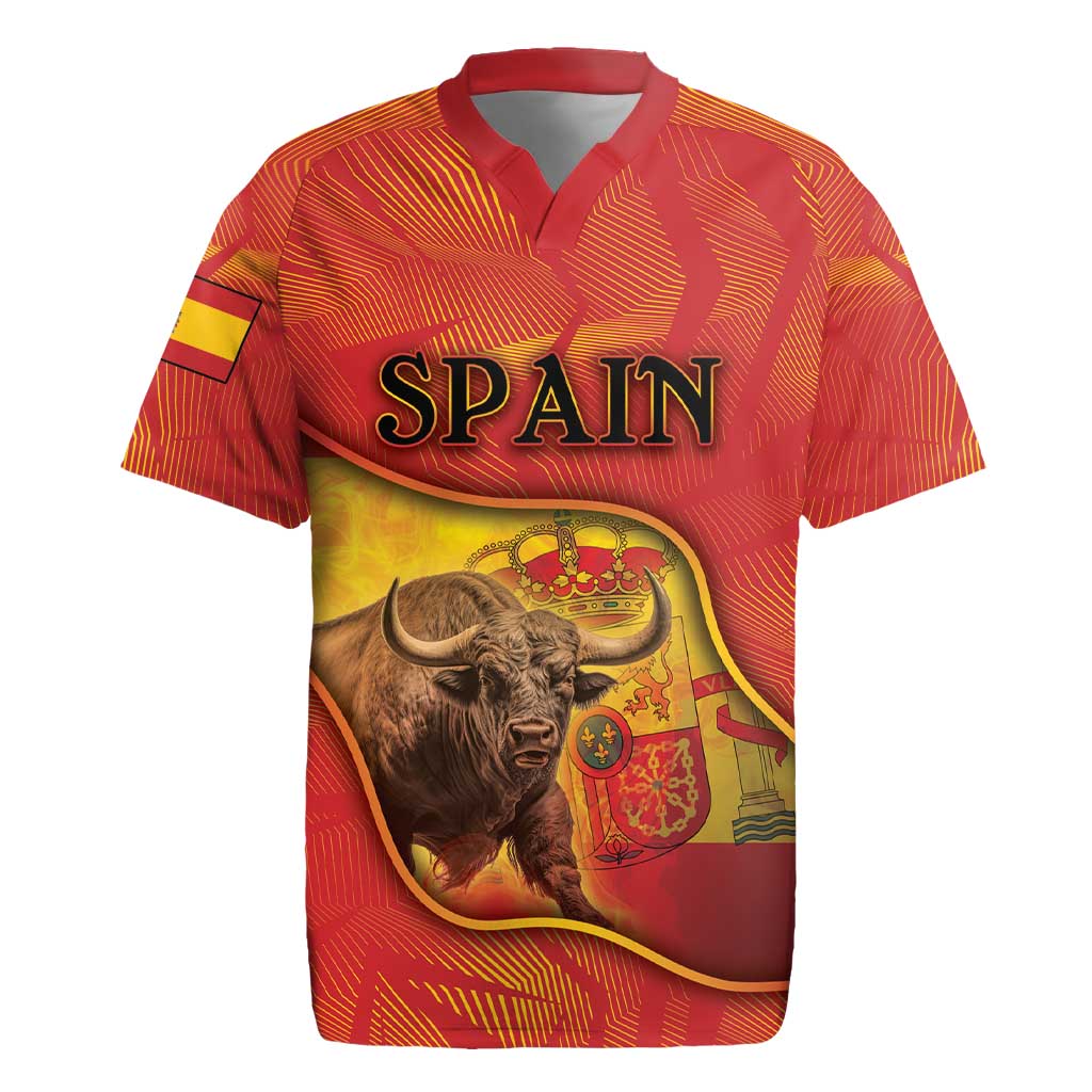 Personalized Spain Rugby Jersey The Spanish Fighting Bull With Coat Of Arms - Wonder Print Shop