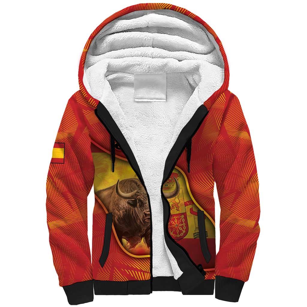Personalized Spain Sherpa Hoodie The Spanish Fighting Bull With Coat Of Arms - Wonder Print Shop