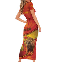 Personalized Spain Short Sleeve Bodycon Dress The Spanish Fighting Bull With Coat Of Arms - Wonder Print Shop