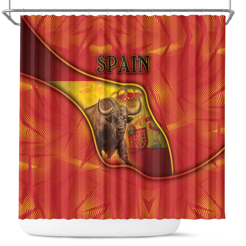 Spain Shower Curtain The Spanish Fighting Bull With Coat Of Arms - Wonder Print Shop