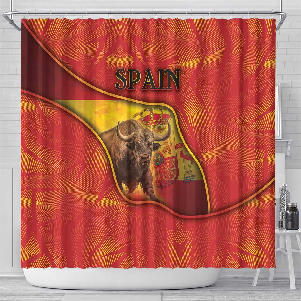 Spain Shower Curtain The Spanish Fighting Bull With Coat Of Arms - Wonder Print Shop