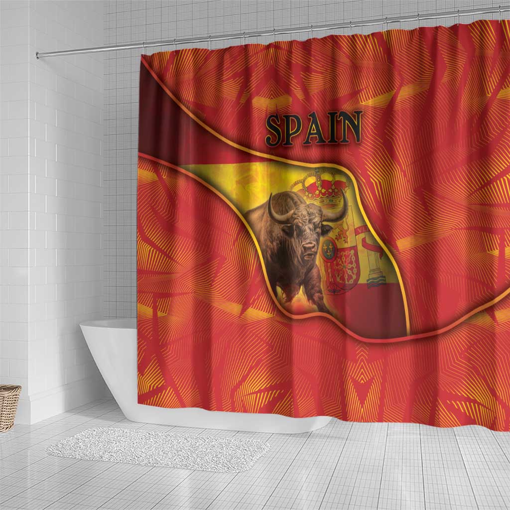 Spain Shower Curtain The Spanish Fighting Bull With Coat Of Arms - Wonder Print Shop