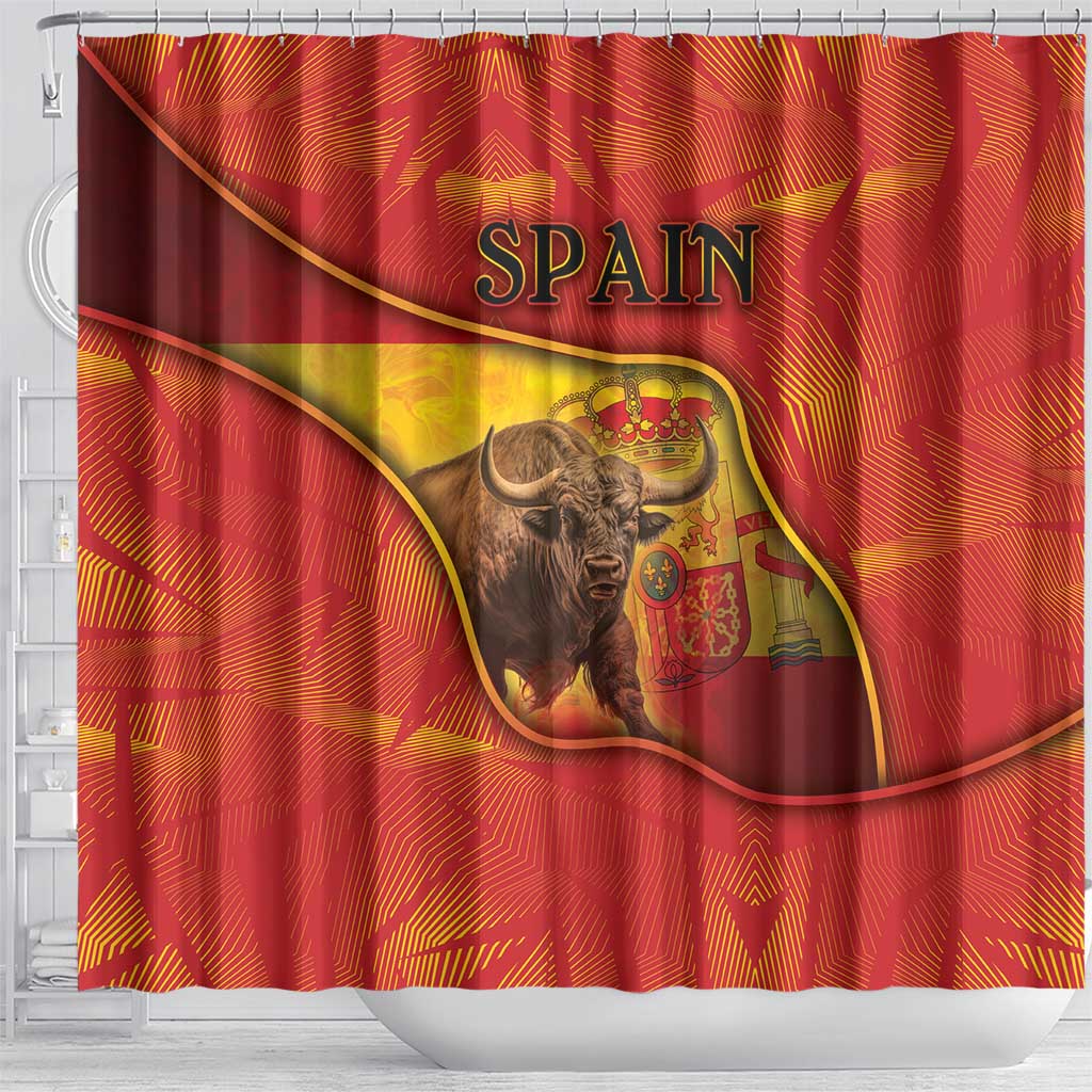Spain Shower Curtain The Spanish Fighting Bull With Coat Of Arms - Wonder Print Shop