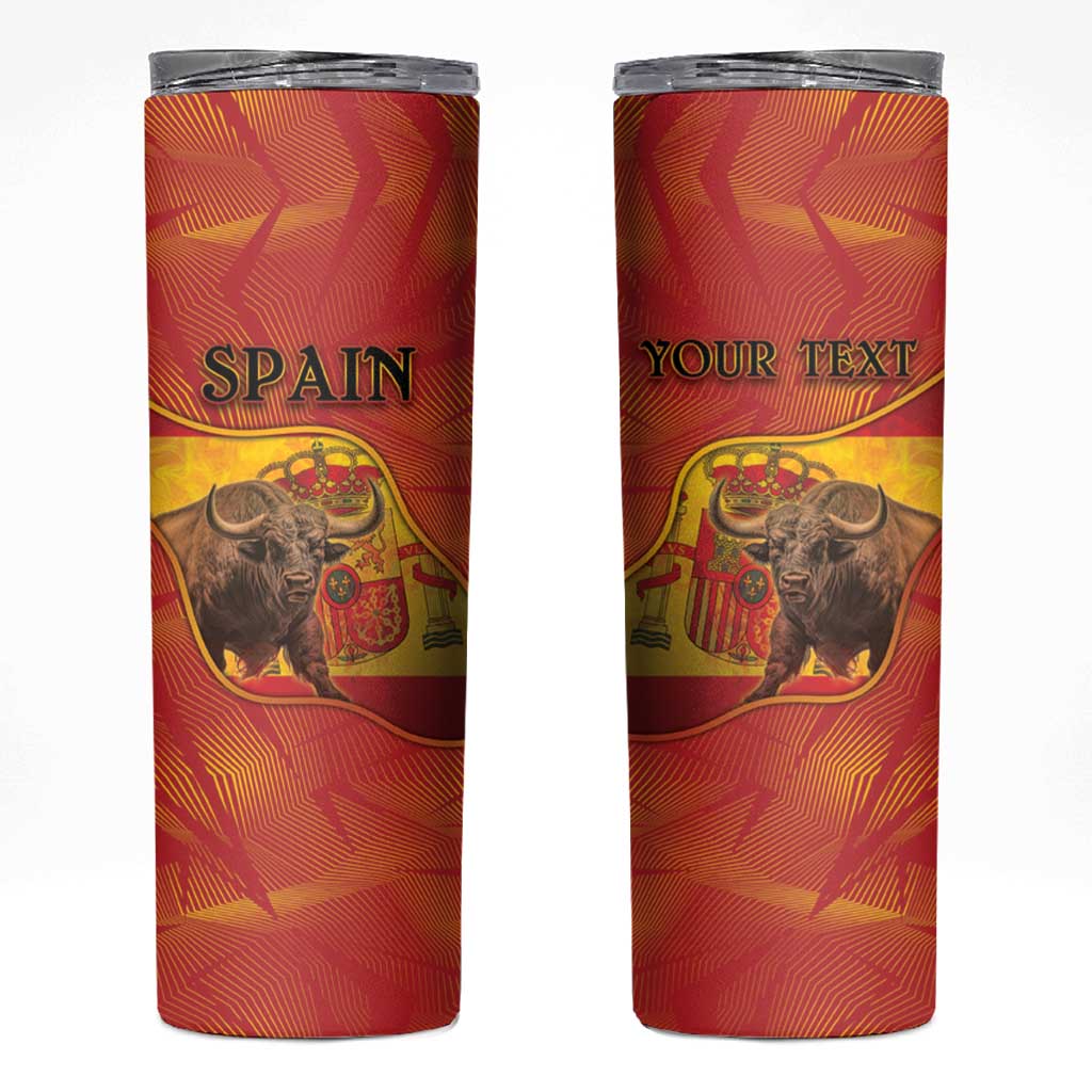 Personalized Spain Skinny Tumbler The Spanish Fighting Bull With Coat Of Arms - Wonder Print Shop