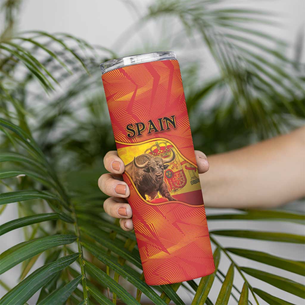 Personalized Spain Skinny Tumbler The Spanish Fighting Bull With Coat Of Arms - Wonder Print Shop