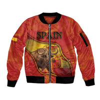 Personalized Spain Sleeve Zip Bomber Jacket The Spanish Fighting Bull With Coat Of Arms - Wonder Print Shop