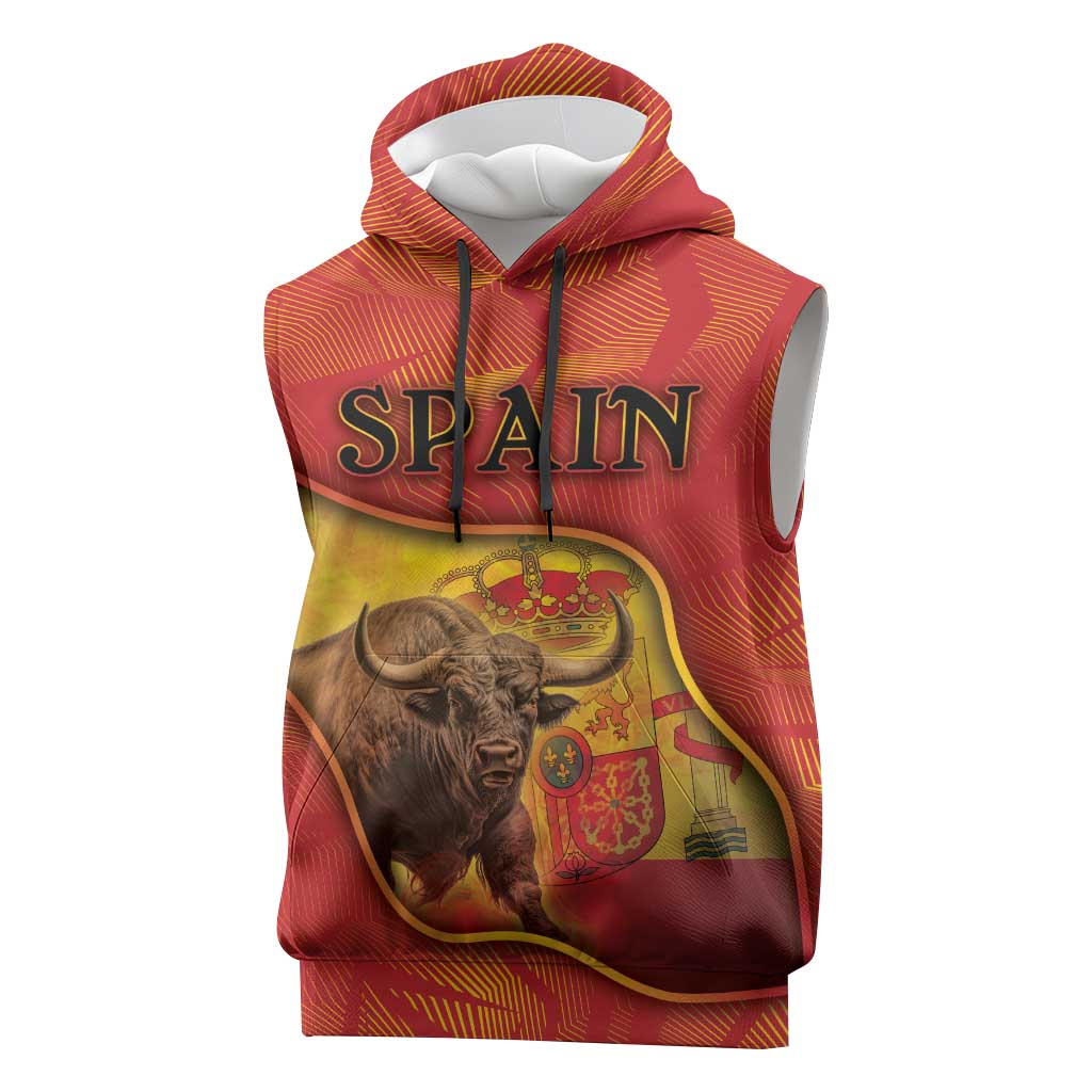 Personalized Spain Sleeveless Hoodie The Spanish Fighting Bull With Coat Of Arms - Wonder Print Shop
