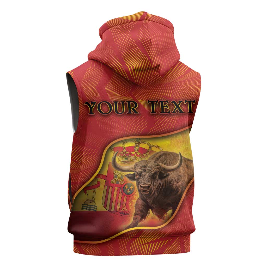 Personalized Spain Sleeveless Hoodie The Spanish Fighting Bull With Coat Of Arms - Wonder Print Shop