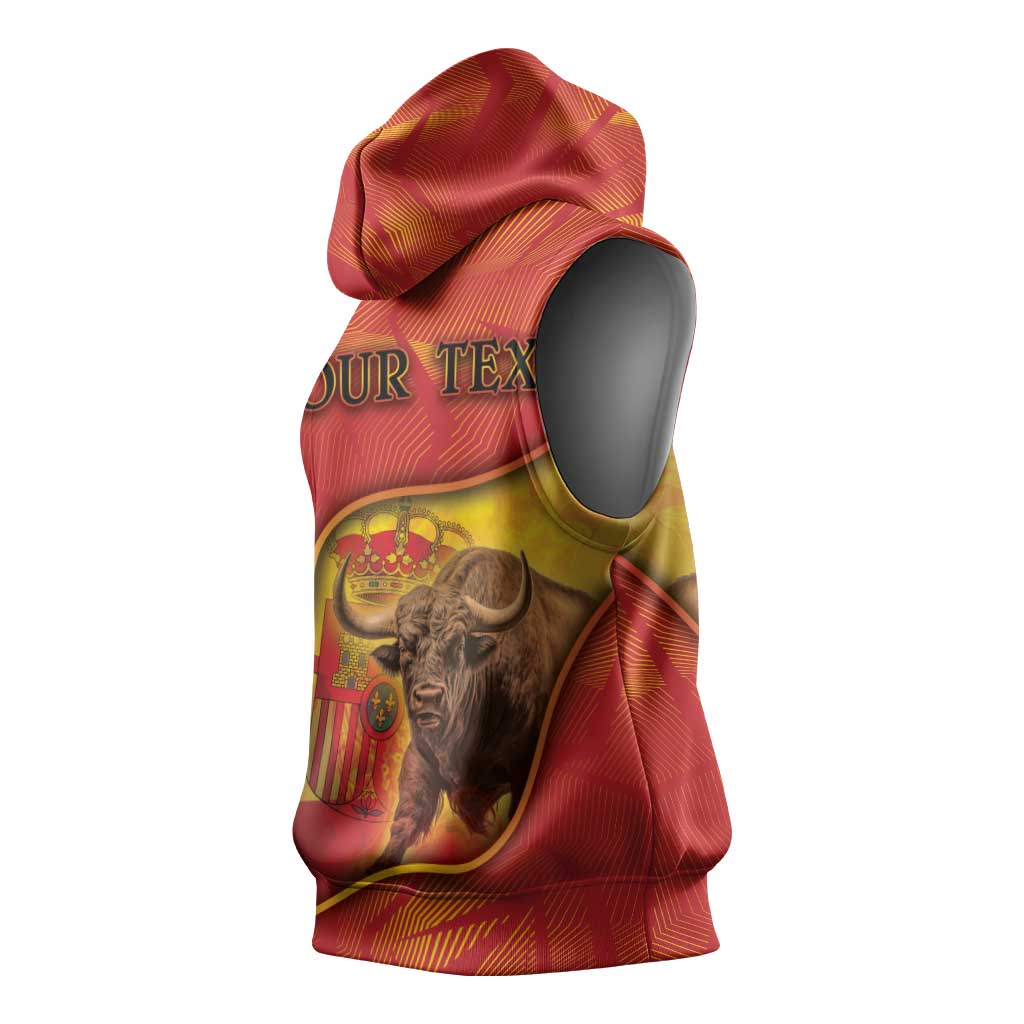 Personalized Spain Sleeveless Hoodie The Spanish Fighting Bull With Coat Of Arms - Wonder Print Shop
