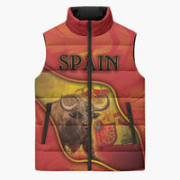 Personalized Spain Sleeveless Puffer Jacket The Spanish Fighting Bull With Coat Of Arms - Wonder Print Shop