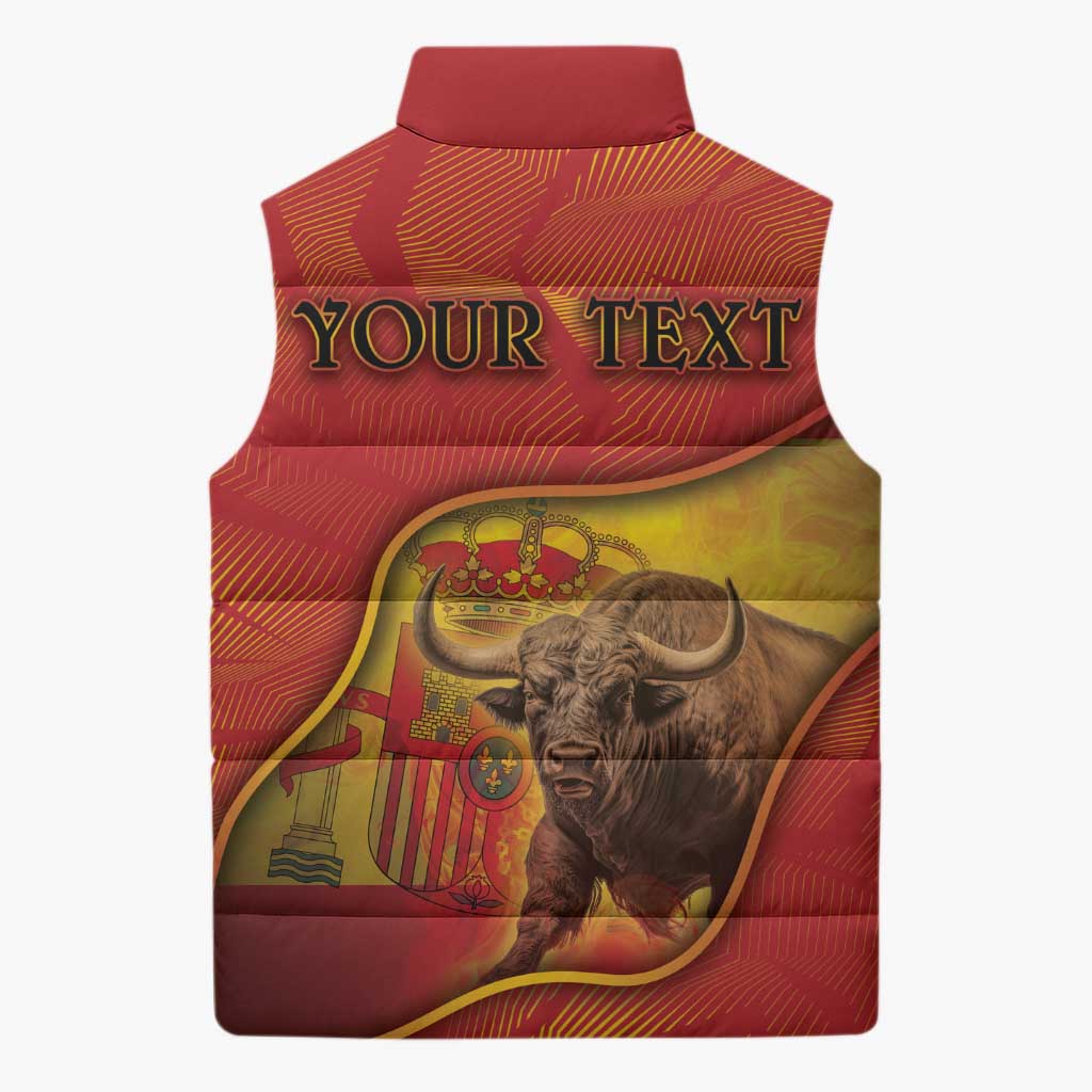 Personalized Spain Sleeveless Puffer Jacket The Spanish Fighting Bull With Coat Of Arms - Wonder Print Shop