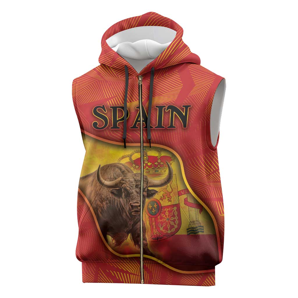 Personalized Spain Sleeveless Zip Hoodie The Spanish Fighting Bull With Coat Of Arms - Wonder Print Shop