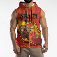 Personalized Spain Sleeveless Zip Hoodie The Spanish Fighting Bull With Coat Of Arms - Wonder Print Shop