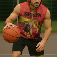 Personalized Spain Sleeveless Zip Hoodie The Spanish Fighting Bull With Coat Of Arms - Wonder Print Shop