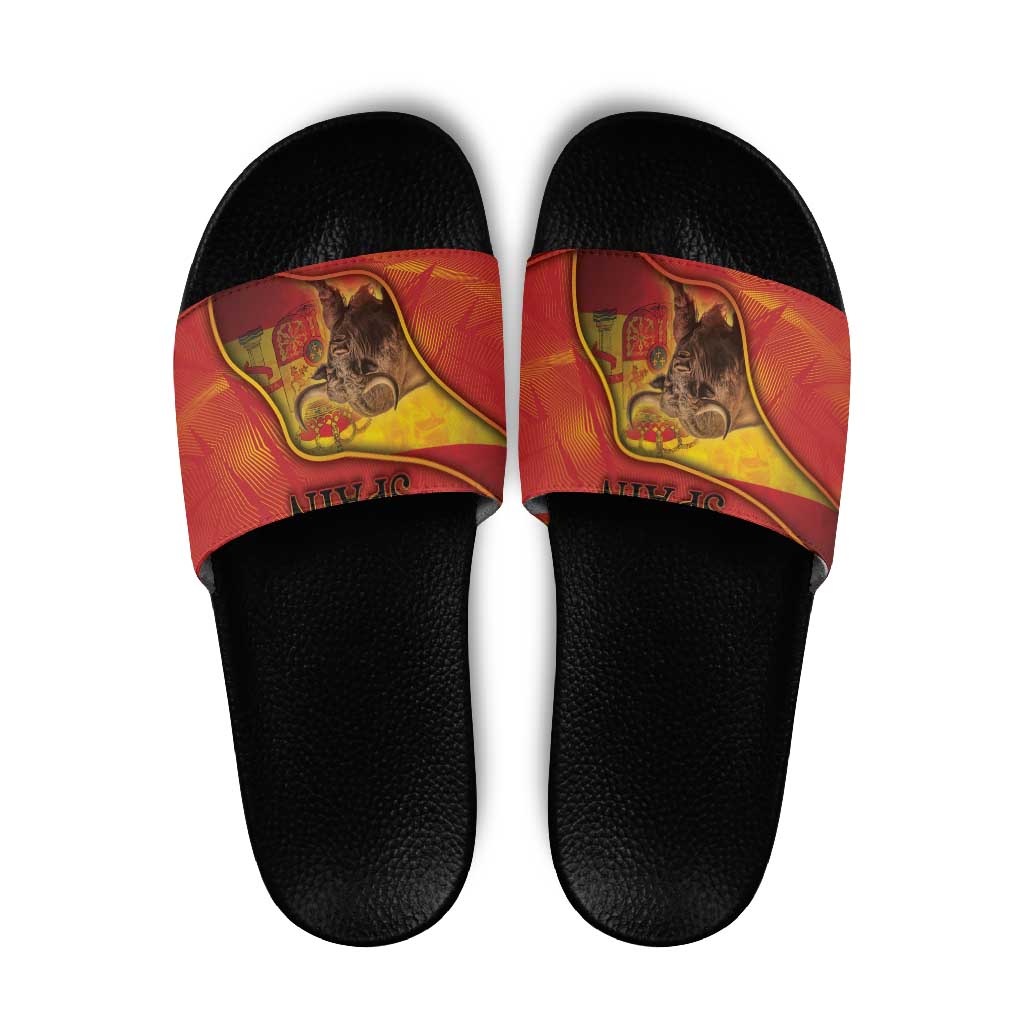 Spain Slide Sandals The Spanish Fighting Bull With Coat Of Arms - Wonder Print Shop