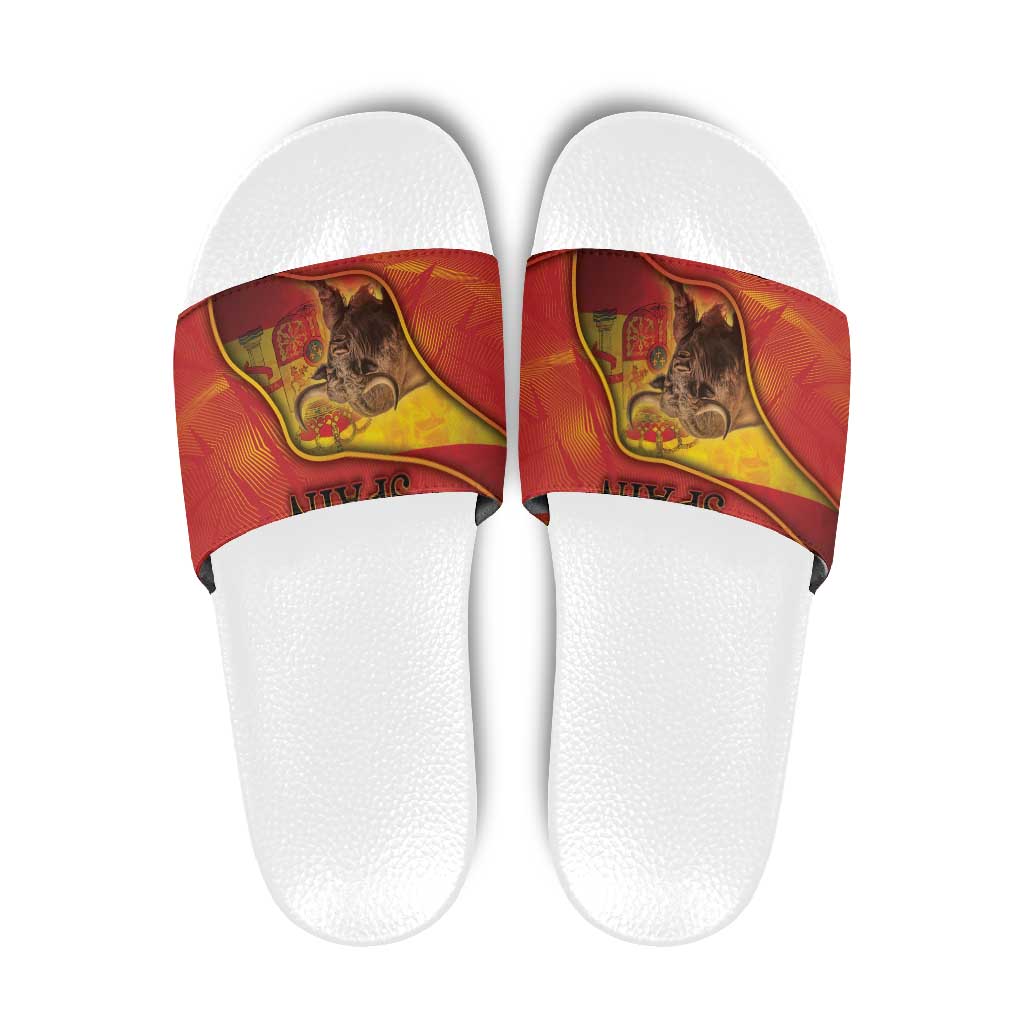 Spain Slide Sandals The Spanish Fighting Bull With Coat Of Arms - Wonder Print Shop