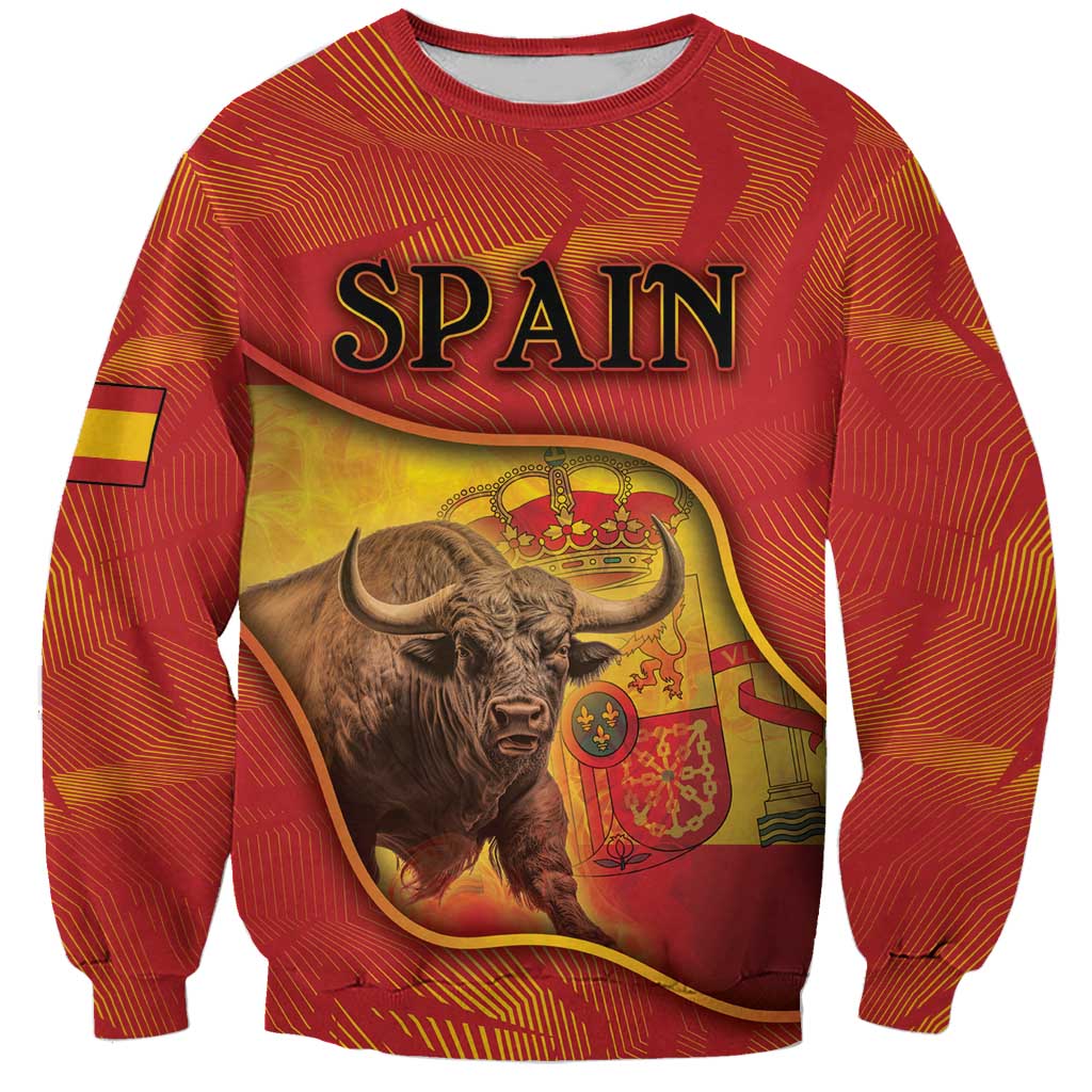 Personalized Spain Sweatshirt The Spanish Fighting Bull With Coat Of Arms - Wonder Print Shop
