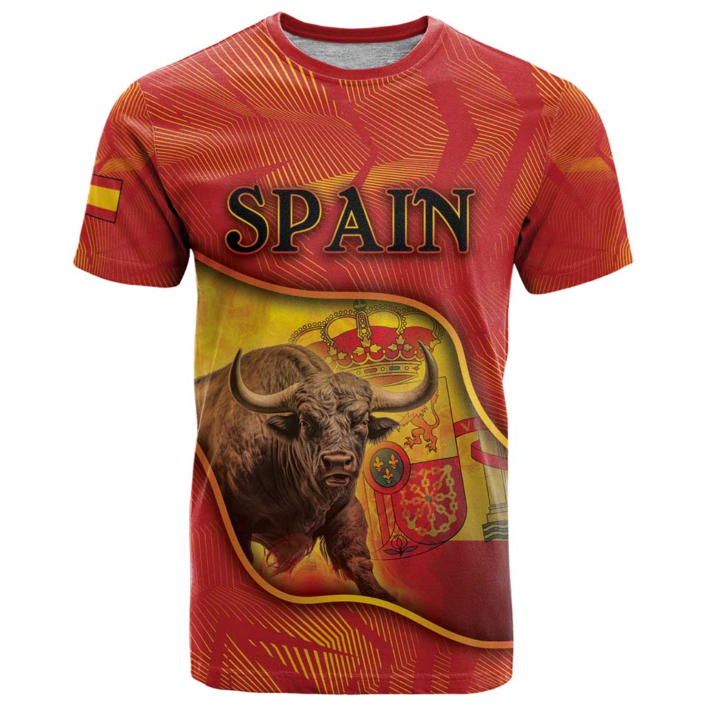 Personalized Spain T Shirt The Spanish Fighting Bull With Coat Of Arms - Wonder Print Shop