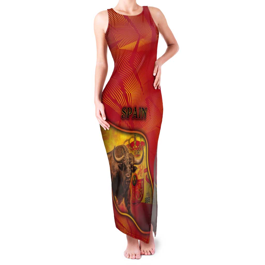 Personalized Spain Tank Maxi Dress The Spanish Fighting Bull With Coat Of Arms - Wonder Print Shop