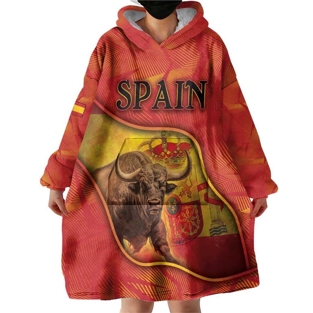 Personalized Spain Wearable Blanket Hoodie The Spanish Fighting Bull With Coat Of Arms - Wonder Print Shop