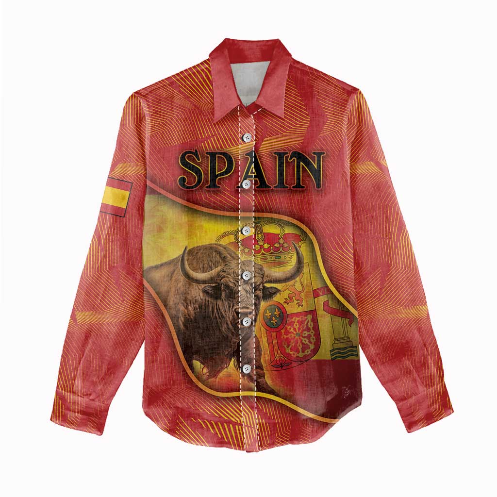 Personalized Spain Women Casual Shirt The Spanish Fighting Bull With Coat Of Arms - Wonder Print Shop