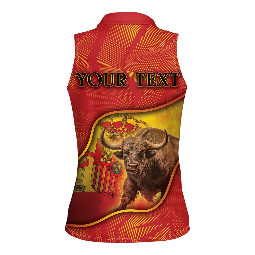 Personalized Spain Women Sleeveless Polo Shirt The Spanish Fighting Bull With Coat Of Arms - Wonder Print Shop