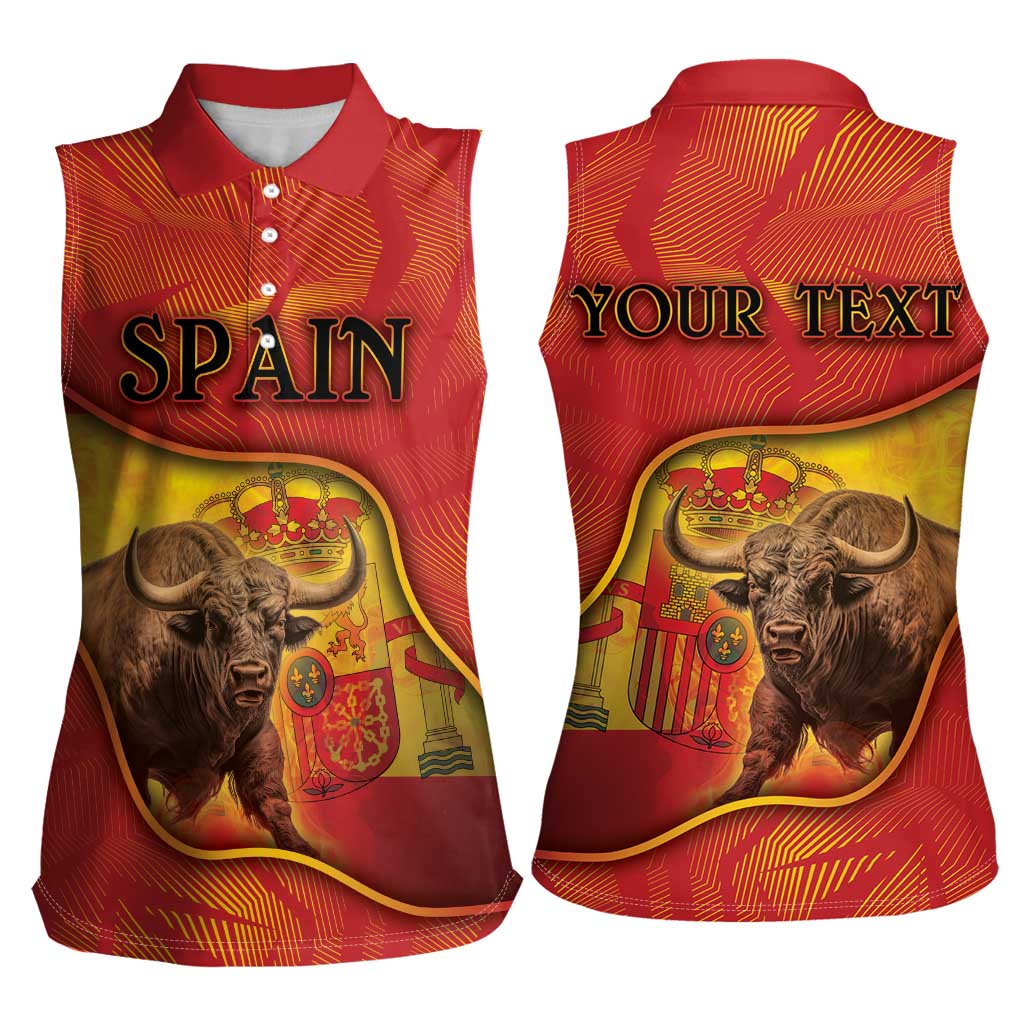 Personalized Spain Women Sleeveless Polo Shirt The Spanish Fighting Bull With Coat Of Arms - Wonder Print Shop