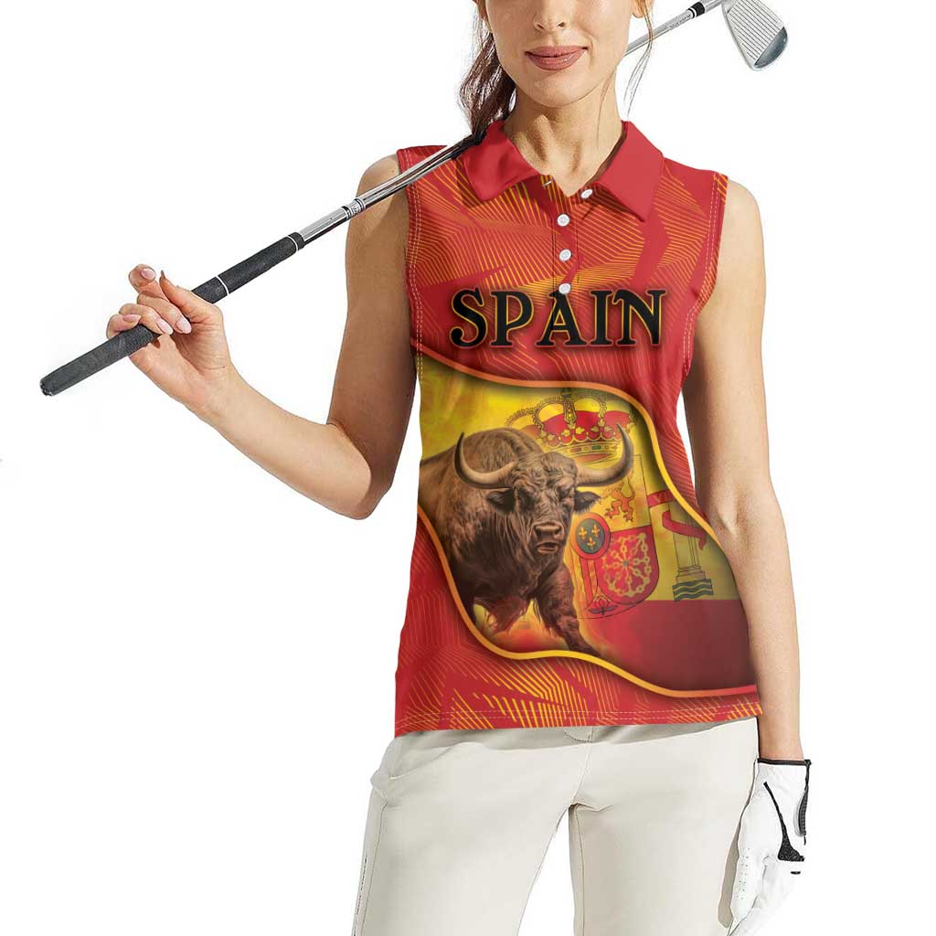 Personalized Spain Women Sleeveless Polo Shirt The Spanish Fighting Bull With Coat Of Arms - Wonder Print Shop