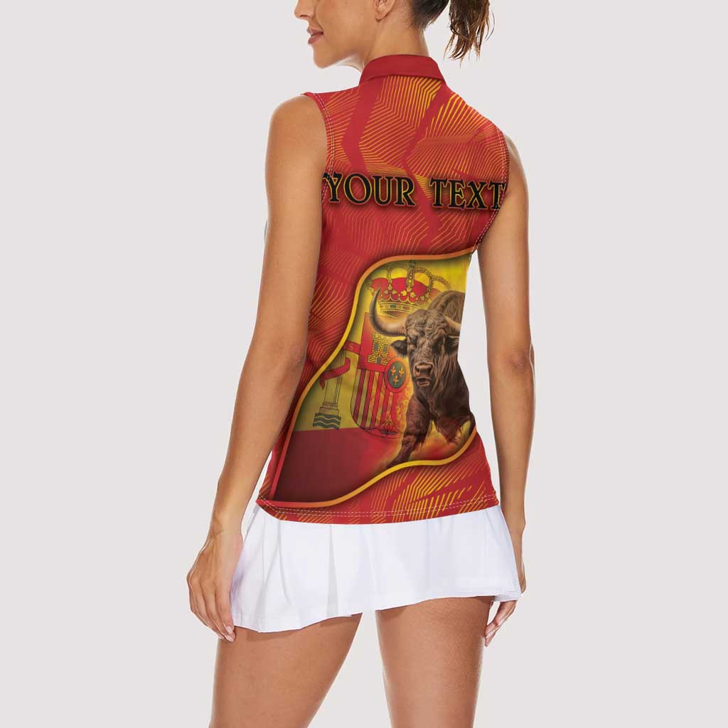 Personalized Spain Women Sleeveless Polo Shirt The Spanish Fighting Bull With Coat Of Arms - Wonder Print Shop