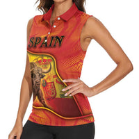 Personalized Spain Women Sleeveless Polo Shirt The Spanish Fighting Bull With Coat Of Arms - Wonder Print Shop