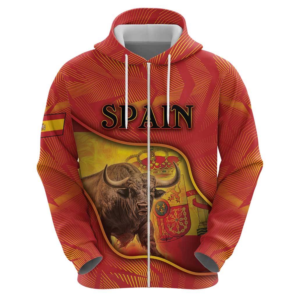 Personalized Spain Zip Hoodie The Spanish Fighting Bull With Coat Of Arms - Wonder Print Shop