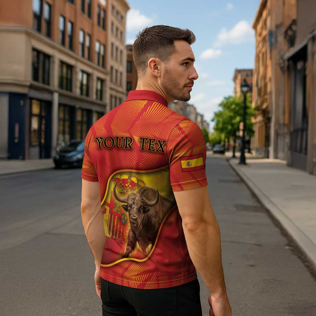 Personalized Spain Zipper Polo Shirt The Spanish Fighting Bull With Coat Of Arms - Wonder Print Shop