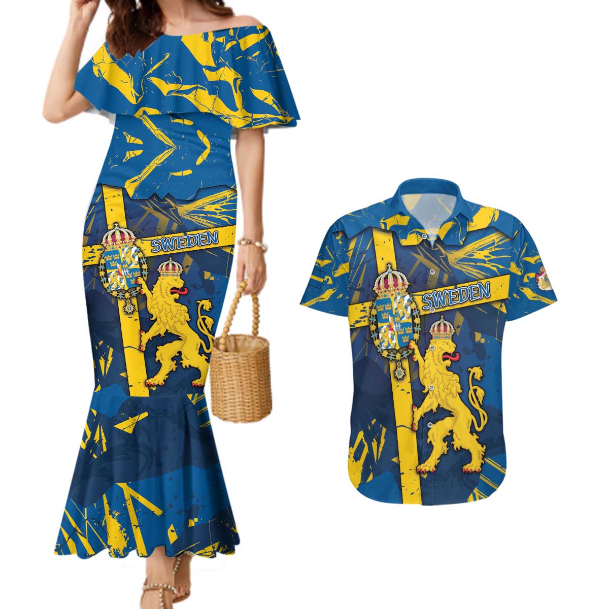 Personalized Sweden Couples Matching Mermaid Dress and Hawaiian Shirt Coat Of Arms Unique Style - Wonder Print Shop