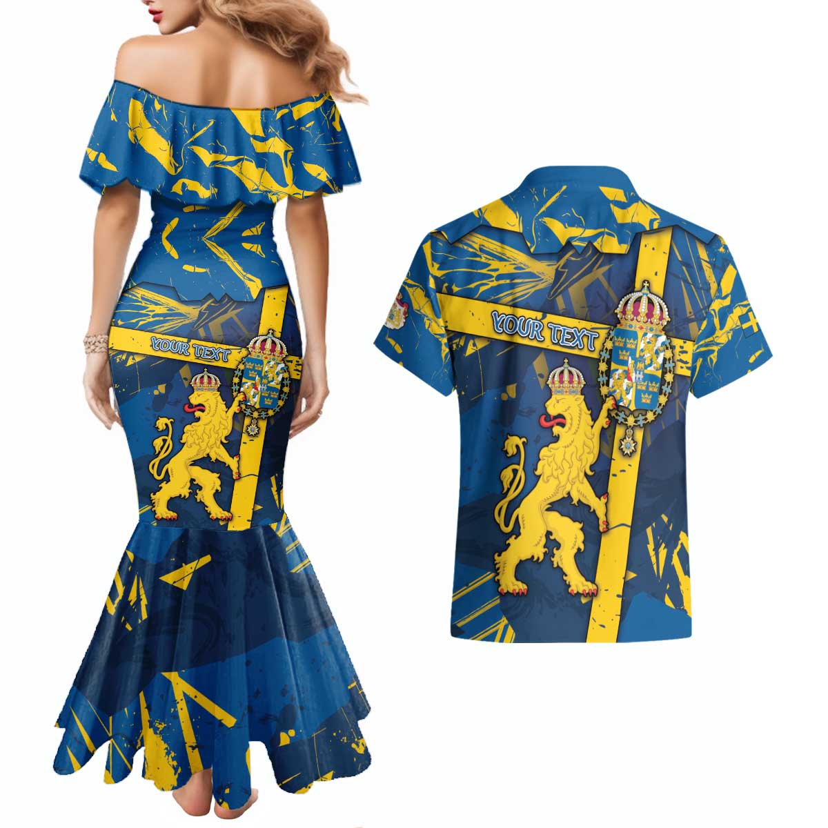 Personalized Sweden Couples Matching Mermaid Dress and Hawaiian Shirt Coat Of Arms Unique Style - Wonder Print Shop