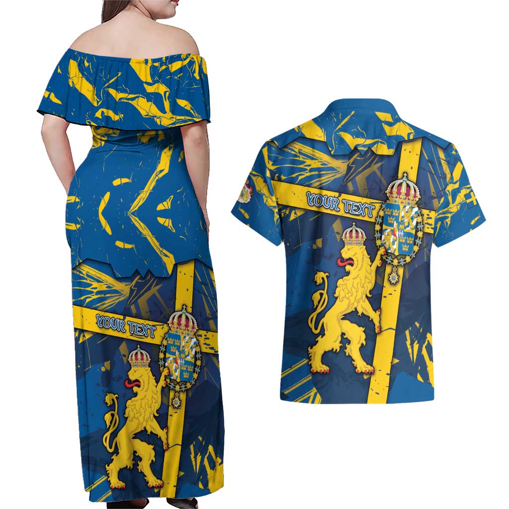Personalized Sweden Couples Matching Off Shoulder Maxi Dress and Hawaiian Shirt Coat Of Arms Unique Style - Wonder Print Shop