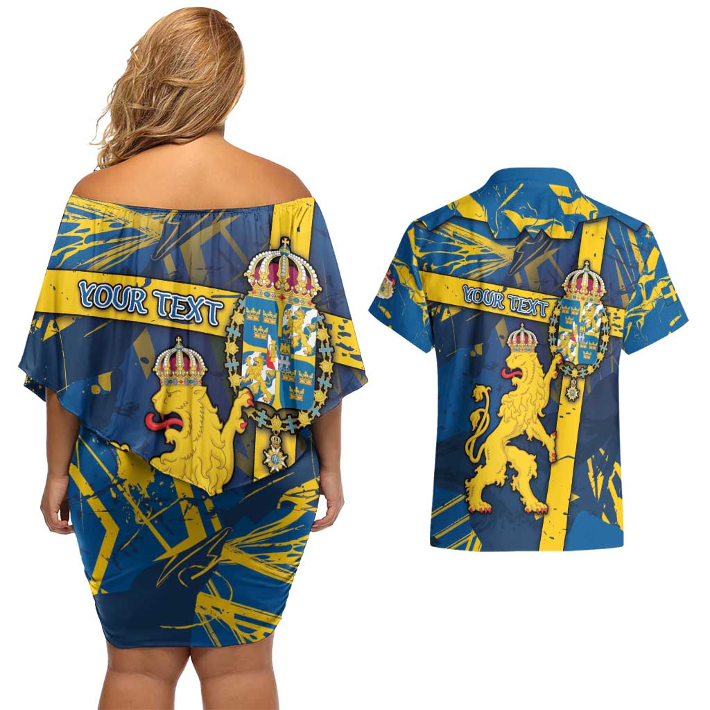 Personalized Sweden Couples Matching Off Shoulder Short Dress and Hawaiian Shirt Coat Of Arms Unique Style - Wonder Print Shop