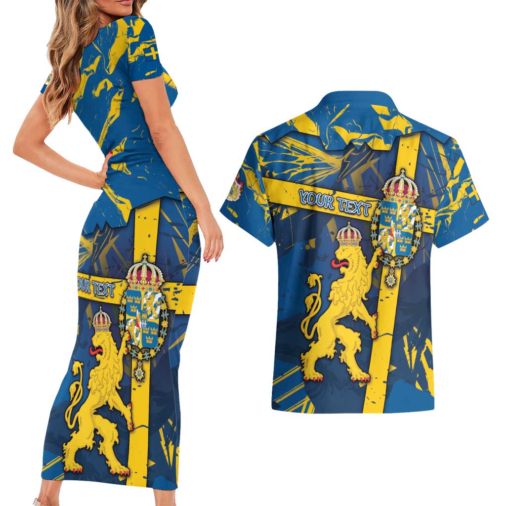 Personalized Sweden Couples Matching Short Sleeve Bodycon Dress and Hawaiian Shirt Coat Of Arms Unique Style - Wonder Print Shop