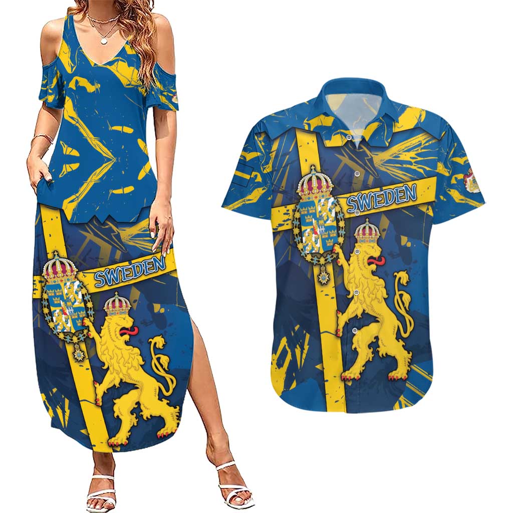 Personalized Sweden Couples Matching Summer Maxi Dress and Hawaiian Shirt Coat Of Arms Unique Style - Wonder Print Shop