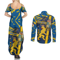 Personalized Sweden Couples Matching Summer Maxi Dress and Long Sleeve Button Shirt Coat Of Arms Unique Style - Wonder Print Shop