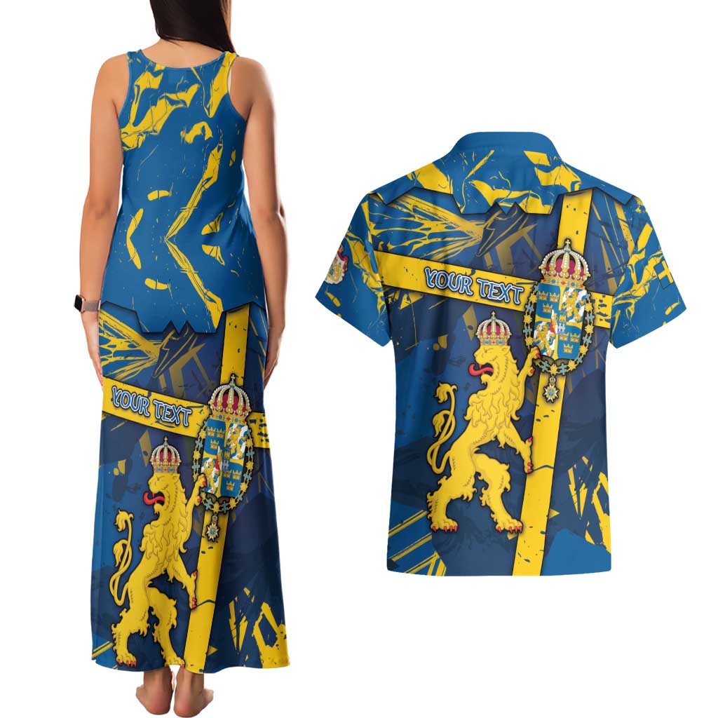 Personalized Sweden Couples Matching Tank Maxi Dress and Hawaiian Shirt Coat Of Arms Unique Style - Wonder Print Shop