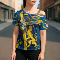 Personalized Sweden Cross Shoulder Shirt Coat Of Arms Unique Style - Wonder Print Shop