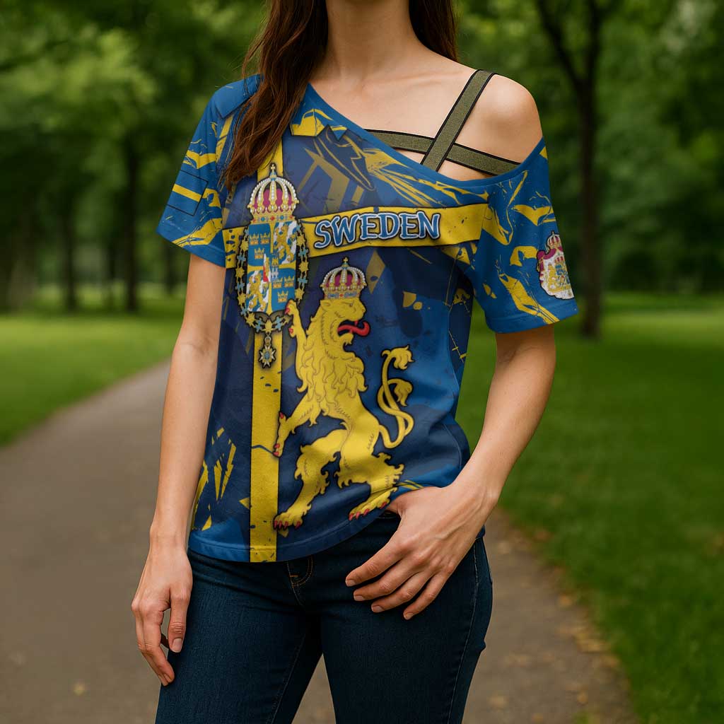 Personalized Sweden Cross Shoulder Shirt Coat Of Arms Unique Style - Wonder Print Shop