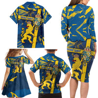 Personalized Sweden Family Matching Long Sleeve Bodycon Dress and Hawaiian Shirt Coat Of Arms Unique Style - Wonder Print Shop
