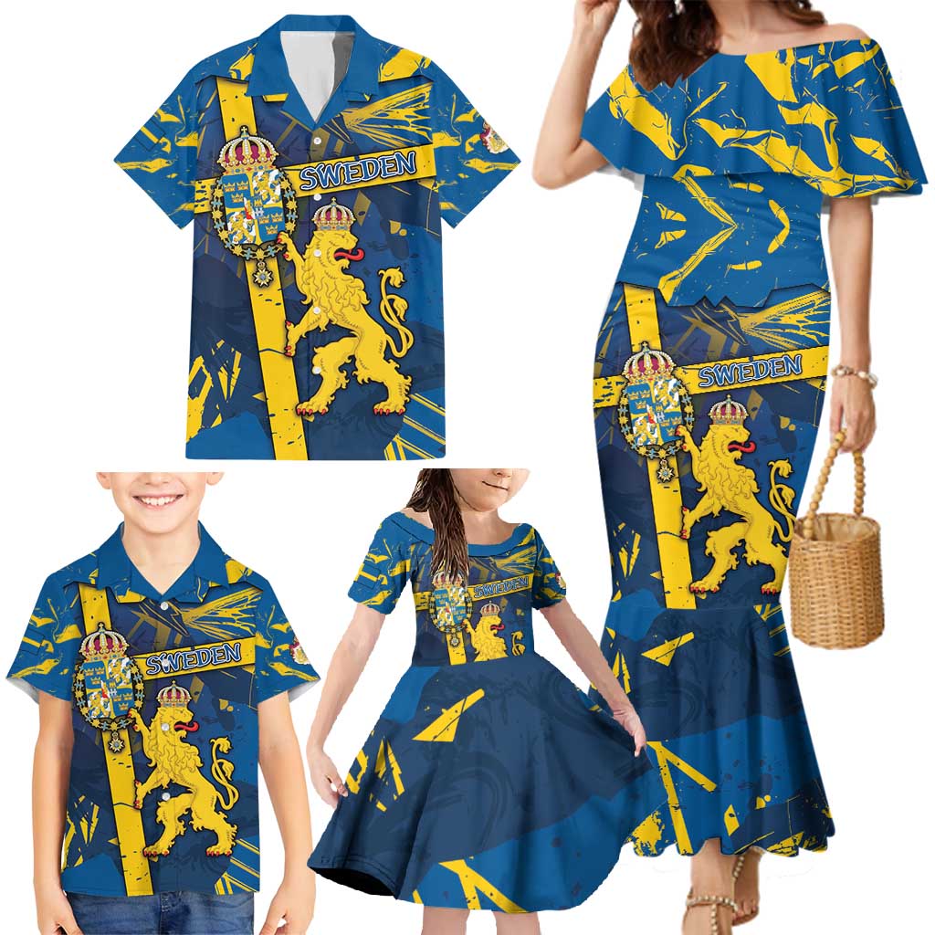 Personalized Sweden Family Matching Mermaid Dress and Hawaiian Shirt Coat Of Arms Unique Style - Wonder Print Shop