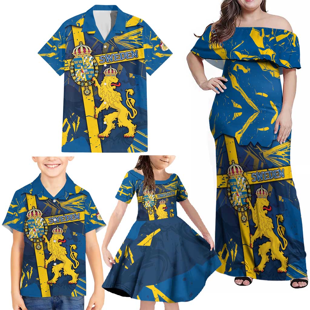 Personalized Sweden Family Matching Off Shoulder Maxi Dress and Hawaiian Shirt Coat Of Arms Unique Style - Wonder Print Shop