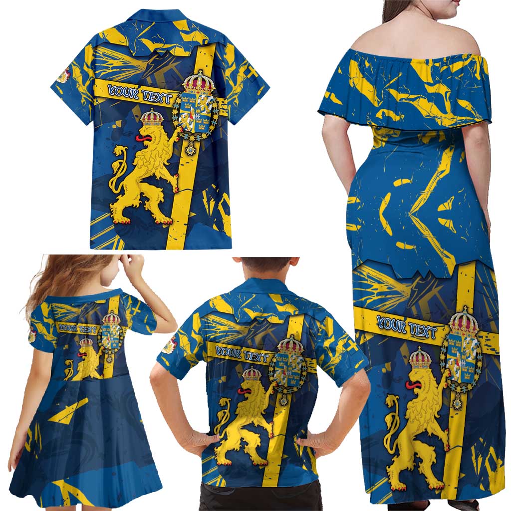 Personalized Sweden Family Matching Off Shoulder Maxi Dress and Hawaiian Shirt Coat Of Arms Unique Style - Wonder Print Shop