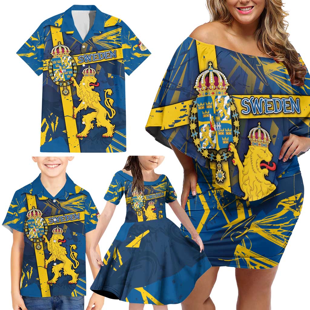 Personalized Sweden Family Matching Off Shoulder Short Dress and Hawaiian Shirt Coat Of Arms Unique Style - Wonder Print Shop